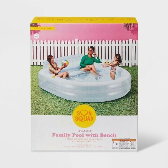 Kids' Family Inflatable Pool with Bench Blue - Sun Squad™ NEW-(SEE PHOTOS) - Picture 1 of 3
